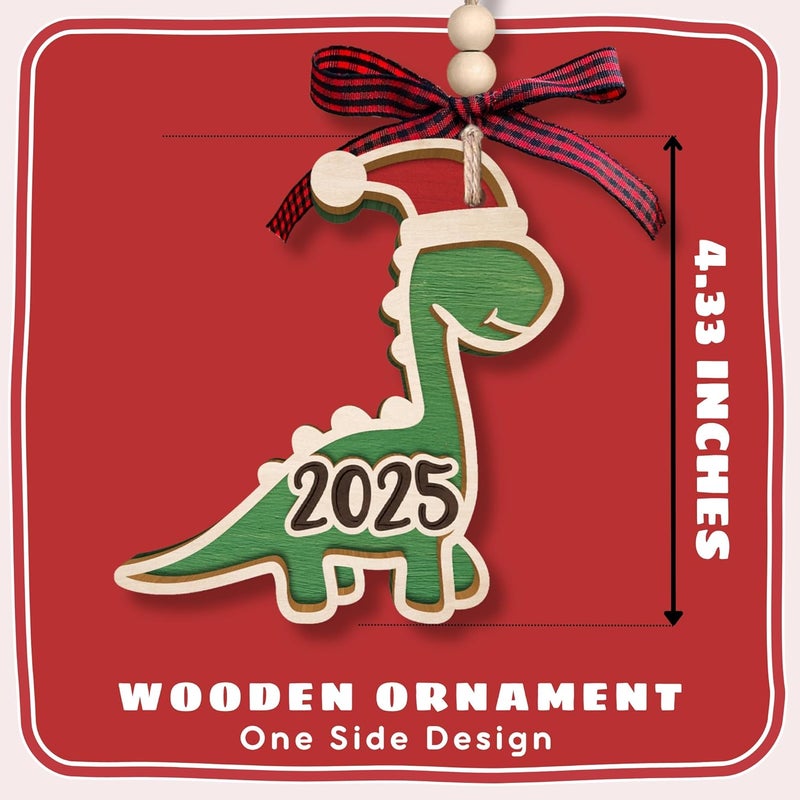 TEEBIM Dinosaur Christmas Ornament 2025 - Dinosaur Ornaments for Tree, Christmas Ornaments for Kids Boys - Dinosaurs Gifts for Kids, Boys, Girls, Lovers - Boy Dino Gifts - Wood Dinosaurs Ornament 2025 - Image 2